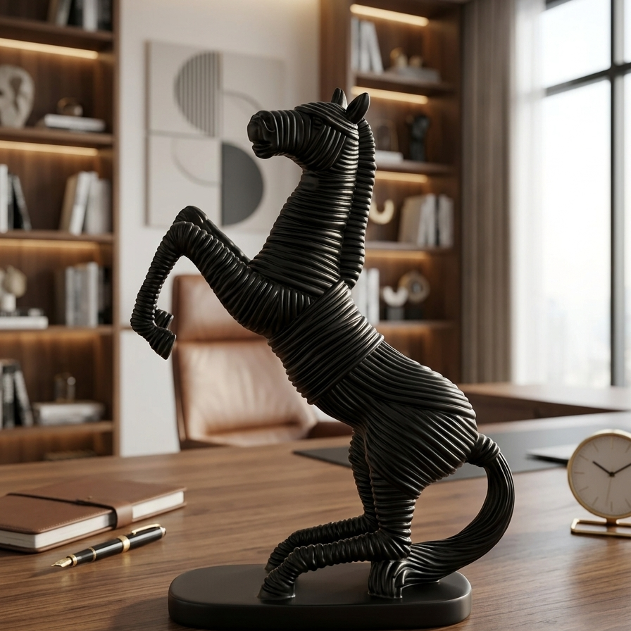 Stallion Ribbed Matte Black Sculpture