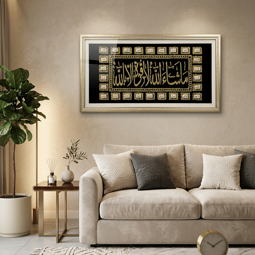 Gilded Mashallah Velvet-Black Framed Art
