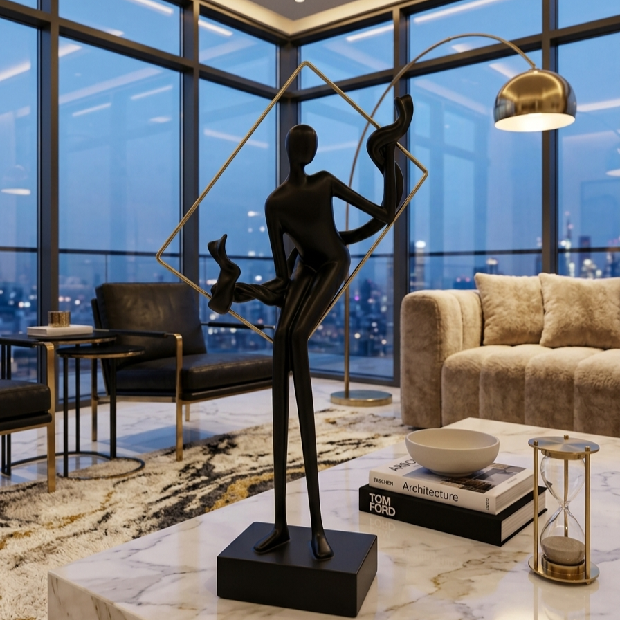 Aura Modern Abstract Sculpture – Black & Gold