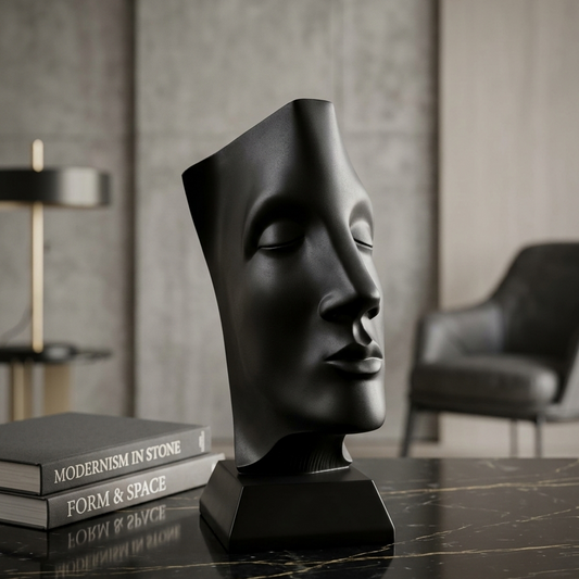 Somnus Matte Black Face Sculpture